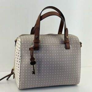 Fossil Gray/Tan and Cream Satchel w/ Key And Strap